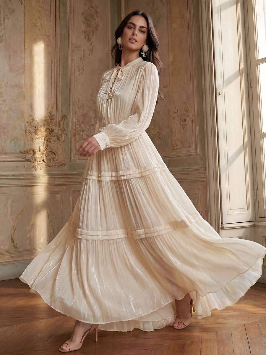 Anewsta Spring/Summer Elegant Festival Casual Vacation Holiday Dress For Women - Beige - View 1