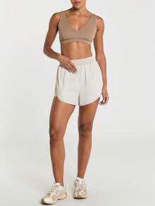 11SKNDS High Waist Running Shorts With Built-In Liner, Split Hem, Ideal For Summer Workouts And Outdoor Activities, Training & Hy-Rox - Beige - View 3