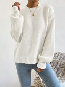 SHEIN Autumn/Winter Casual Versatile Solid Color Sweater - White - View 8