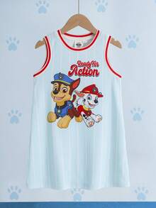 SHEIN | PAW Patrol 1pc Young Girl Sporty Casual Striped Puppy Print Sleeveless Comfortable Tank Dress - Multicolor - View 3