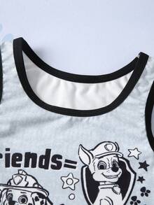 SHEIN | PAW Patrol Young Boy Summer Comfortable Dog Print Contrast Trim Tank Top And Shorts Underwear Set - Light Grey - View 5