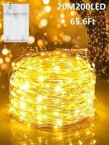 1pc 20M Home Decor Copper Wire Light String,Battery Operated Indoor Room And Outdoor Decor LED Fairy String Lights, Suitable For Bedroom Decor,Room Wall Decor,Wedding Party Holiday Decoration Lights,Camping Tent Decor Fairy Lights, - Warm White - View 2
