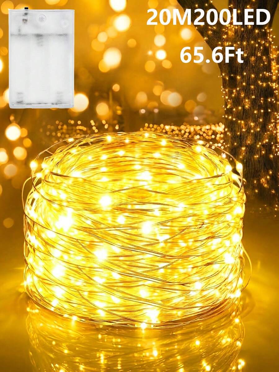 1pc 20M Home Decor Copper Wire Light String,Battery Operated Indoor Room And Outdoor Decor LED Fairy String Lights, Suitable For Bedroom Decor,Room Wall Decor,Wedding Party Holiday Decoration Lights,Camping Tent Decor Fairy Lights,