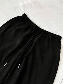 SHEIN PETITE CURVE 大尺碼休閒百搭抽繩腰寬鬆長褲，適合日常穿著 - 黑色 - 查看 6