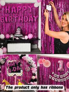 Hot Pink Foil Fringe Curtain – Metal Wire Backdrop For Photo Booth, Wedding, Birthday, Bridal Shower, Bachelorette Party Decor - Rose red - View 7