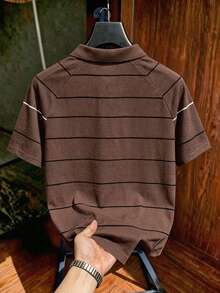 Gritte Field Men's Letter Stripe Print Short Sleeve Casual Sports Polo Shirt, Football - Multicolor - View 2