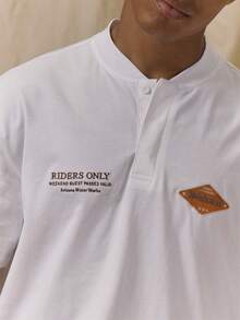 Musero Relaxed Fit Short Sleeve Tshirt  Crew Neck Button Detail Center Front Placket Spring Summer Essentials - White - View 3