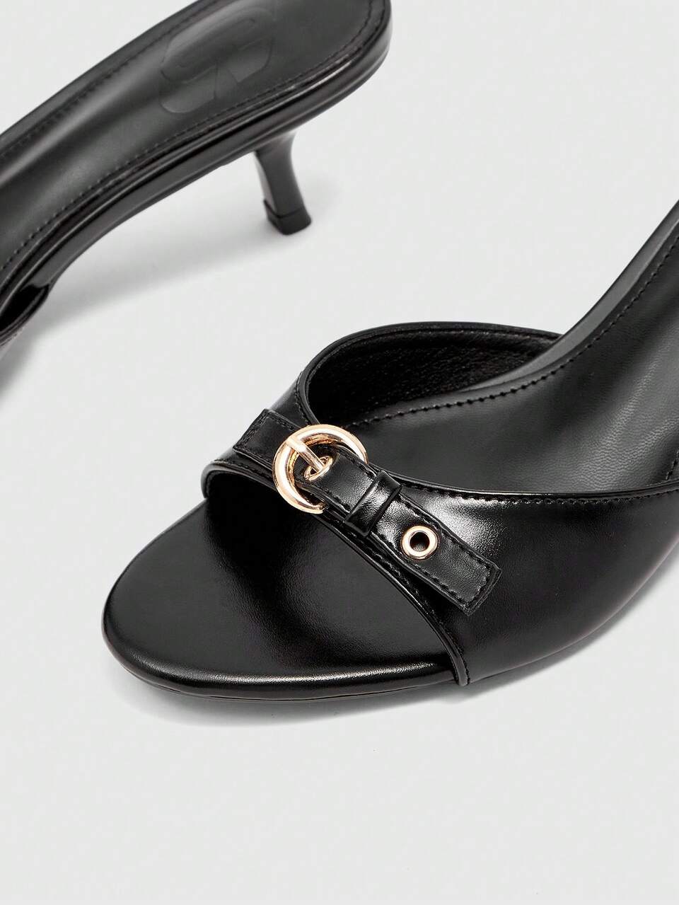 CUCCOO SZL Women's Summer 5.5CM Round Head Open-Toed Metal Horseshoe Buckle One-Pedal Sandals, Sexy Black Versatile Elegant Stilettos, Commuting/Beach/Party Wear