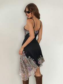 SHEIN ICON Vestido camisola para mujer Y2K con estampado floral y bajo asimétrico para invitada de boda y vacaciones - Multicolor - Ver 2