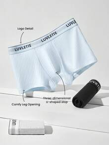 LUVLETTE Plus 3-Pack Cotton Mid Rise Printed Letter Webbing Men's Boxer Briefs Black - Multicolor - View 7