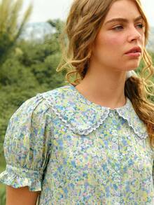 WESTFADE Women's Mini Peter-Pan Collar Puff Sleeve Ruffle Dress - Multicolor - View 2