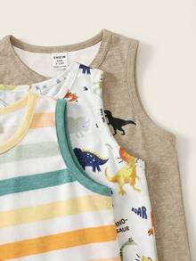 Baby Boy Casual Simple Tank Top 3pcs Set Suitable For Summer - Multicolor - View 4