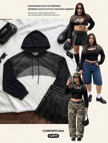 Comfortcana Plus Size Black Knit Cropped Top - Black - View 7