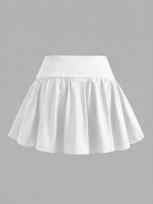 Girlism 青少年女孩休閒運動學院風開學季內建內搭褲A字荷葉邊裙襬裙，春夏涼爽基礎日常款 - 白色 - 查看 2