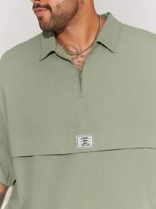 Athstrex 2pcs Men's Plus Size Solid Color Short Sleeve Shirt And Shorts Set Going Out Vacation Sage Green Summer Casual - Green - View 3