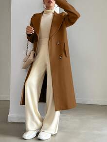 EURMUSE Women's Solid Color Fashion Versatile Daily Wear Overcoat - Mocha Brown - View 4