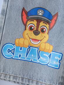 SHEIN | PAW Patrol 1pc Fun Casual Style Young Boy Cartoon Pattern Denim Shorts - Light Wash - View 5