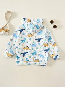 SHEIN Young Boy Young Boy Cute Casual Vacation Dinosaur & Coconut Tree Pattern Hooded Sweatshirt Suitable For Spring Autumn Winter Outdoor Sports Play Vacation Back To School Season - Multicolor - View 2