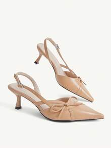 CUCCOO CHICEST Nude Pointed Stiletto Sandals, Elegant Style, Patent Leather Material, Bow Decoration, Party Commuting Light Mature Woman - Apricot - View 4