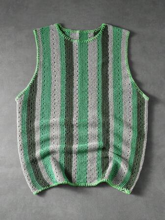 Street Life Gilet in maglia a righe multicolore con girocollo per uso quotidiano da uomo