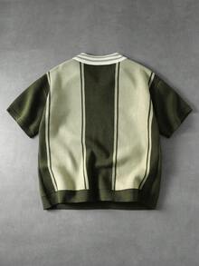 Men's Letter Stripe Short Sleeve Casual Knit Top - Multicolor - View 2