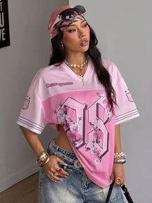 Coolane 女款花卉數位印花休閒百搭日常穿著T恤 - 粉色 - 查看 2