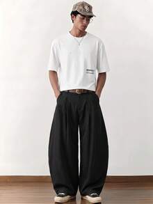 SWAVVY Men's Solid Color Pocket Button Pleated Casual Versatile Daily Travel Long Pants - Black - View 5