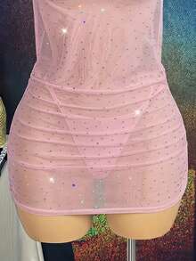 MidnightGlam Women's Sequin Mesh Backless Sexy Nightgown 2pcs Set,Sexy Lingerie For Women,Lace Sexy Lingerie,Lingerie Set,Sexy Outfit - Pink - View 5