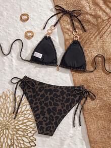 Swim Vcay Women's 2pcs Set Summer Sexy Leopard Print Random Pattern V-Neck Halter Tie Bikini Set Set - Multicolor - View 3