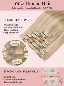 7 PIEZAS Extensiones de cabello con clip recto 100% cabello humano real de 14-24 pulgadas 115G Doble trama Extensiones de cabello con clip invisibles Cabello humano Remy natural para uso diario de mujeres y niñas - S18A/613A - Ver 4