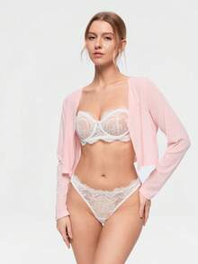 Bonmuse 2pcs White Lace Bandeau Bra Set, Delicate Lace Transparent & Sexy, Strapless Design Suitable For Bandeau Outfits, Sweet & Alluring, Suitable For Multiple Occasions And Groups, Underwire Style For Better Lift And Support - White - View 1