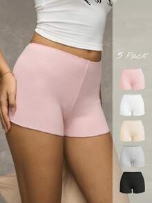 Esseday 5pcs Solid Ribbed Knit Boyshorts - Multicolor - View 7