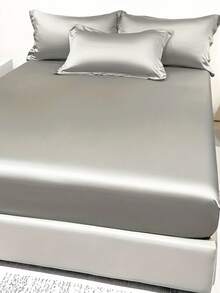 Cirelle 1 buah Sprei Fitted Warna Polos dari Sutra Es, Pelindung Kasur Satin dengan Karet Elastis di Seluruh Sisi, Penutup Kasur Lembut dan Bernapas - Abu-abu muda - View 6