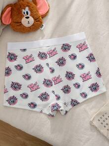 TOM & JERRY X SHEIN Women's Cartoon Print Button Casual Flat Shorts - Beige - View 2