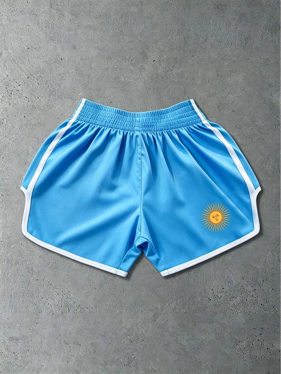 ROMWE MEN Street Life Men's Brazil Colorway Striped Contrast Boxing Shorts - Blue - View 1