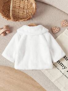 SHEIN Newborn Baby Girl White Fluffy Versatile Autumn Winter Jacket - Beige - View 4