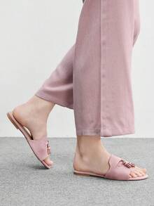 CUCCOO BIZCHIC 女款淺粉色麂皮質感經典平底拖鞋，舒適百搭，適合夏季通勤與辦公穿著 - 粉色2 - 查看 3