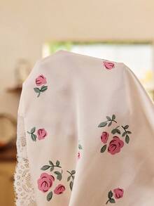 Ensemble de pyjama en satin avec haut à bretelles et short avec imprimé floral et garniture en dentelle, lingerie de mariée - Beige - Voir 7