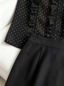 SHEIN Franclia Women's Polka Dot Pattern Ruffle Blouse And Skirt 2 Pieces Set - Black - View 5