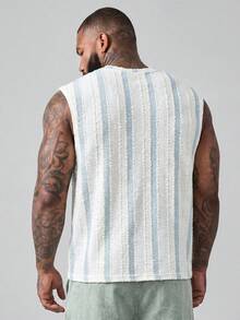 Manfinity RebelGame Men's Plus Size Round Neck Vertical Striped Fashion Casual Sleeveless Tank Top Vacation Blue And White Stripe Summer - Baby Blue - View 2