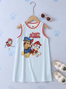 SHEIN | PAW Patrol 1pc Young Girl Sporty Casual Striped Puppy Print Sleeveless Comfortable Tank Dress - Multicolor - View 1