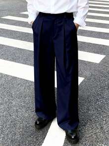 Manfinity Hypemode Men's Casual Versatile Commuter Suit Pants - Navy Blue - View 3