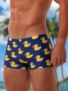 Manfinity Swimmode 2026新款春夏男士鴨圖案舒適休閒可愛泳褲 海灘海軍藍 度假 - 彩色 - 查看 3