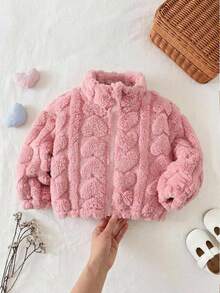 Baby Girl Winter Zipper Long Sleeve Heart Pattern Jacket - Pink - View 11