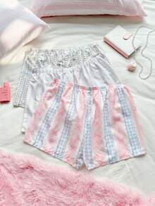 Slumberry CURVE Plus Size Women Sweet Bow Print Pajama Bottoms 3pcs Set - Multicolor - View 2