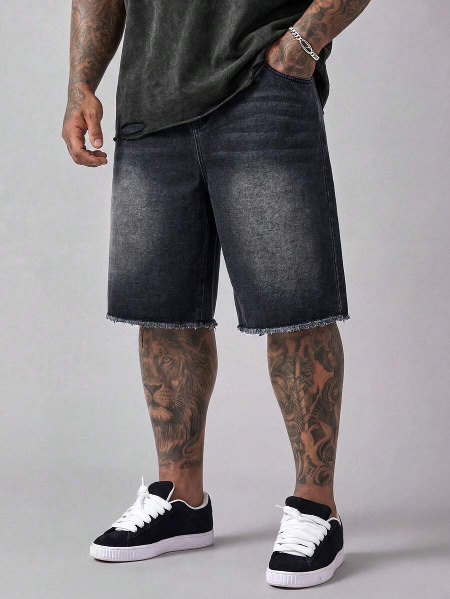EASEVO Celana Pendek Denim Pria Ukuran Besar dengan Saku dan Kancing, Kasual, Serbaguna, untuk Sehari-hari, Liburan, Perjalanan, Warna Abu-abu Gelap, Cocok untuk Musim Panas. - Hitam - View 1