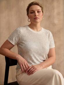 MOTF PREMIUM TOP DE PUNTO TALLA GRANDE SIN MANGAS CON CUELLO REDONDO Y PEDRERÍA PESADA BRILLANTE PRIMAVERA/VERANO - Gris - Ver 1