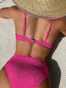 SHEIN Swim Solid Color Vacation Beach Swimsuit Top - Hot Pink - View 2