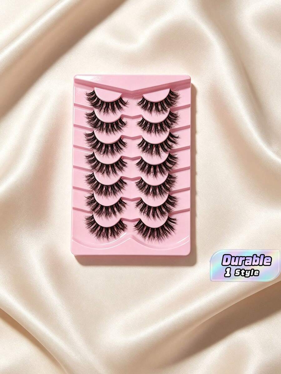 FindLove 7 Pairs Natural Crossing Faux Mink Eyelashes, Lightweight & Fluffy, Handmade, 10-16mm, Ultra-Light, Natural Look, Individual False Eyelashes, Suitable For Makeup - cross model - View 1