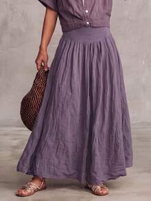 SHEIN Women's Summer A-Line Skirt & Purple Skirt, Country Style Outfit, Ideal For Country Concert, Beach, Holiday Night And Vacation - Mauve Purple - View 7